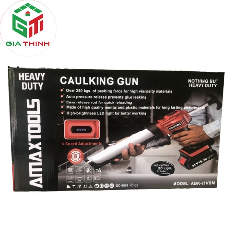 Súng bắn keo silicon AmaxTools ABK-21VSM chạy pin 21V chân phổ thông Makita.