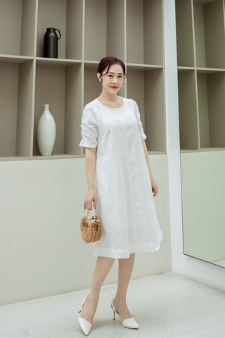 Đầm Phom A Tay Lỡ Rút Nhún Vải Linen - D11008/1