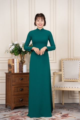 Áo dài màu xanh trơn cổ 2,5cm vải Lụa Hồng Ngọc