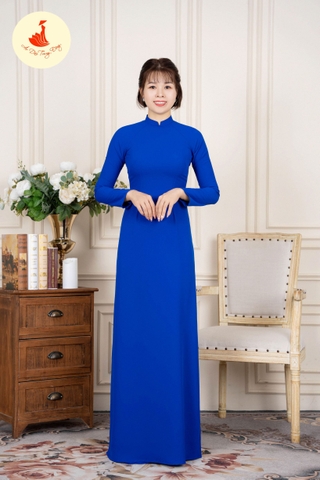 Áo dài màu xanh trơn cổ 2,5cm vải Lụa Hồng Ngọc
