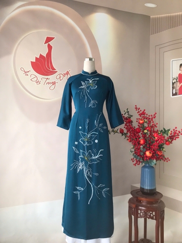 Áo dài lụa Tô Châu kết hoa loa kèn/Áo dài Trung Đồng