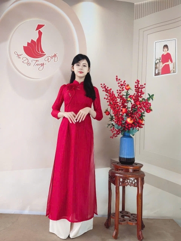Set Áo dài cách tân tơ óng kết 1 bông hoa/ Áo dài Trung Đồng