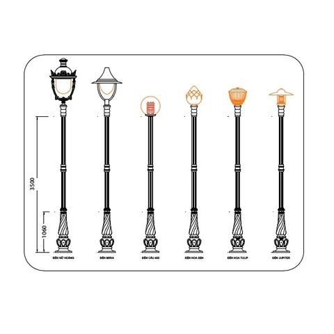 Cột Đèn Sân Vườn 1 Tay Quả Cầu D200, D300, D400 cho Trụ cao từ 2m-5m ZALAA