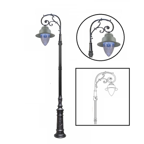 Cột Đèn Sân Vườn 1 Tay Đèn Mai Chiếu Thủy Cổ Điển cho Trụ cao từ 2m-5m ZALAA