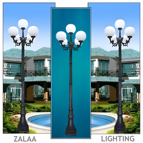 Cột Đèn Sân Vườn 5 Bóng Quả Cầu trang trí cảnh quan cao từ 2m-5m ZALAA
