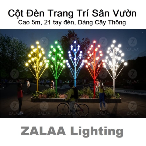 Cột Đèn LED Cây Thông 21 Quả Cầu x7W Trang Trí Cảnh Quan cao từ 5m ZALAA