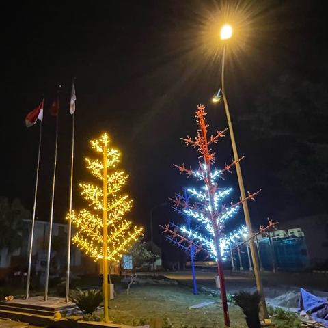 Đèn Trang Trí Kiểu Dáng Cây Thông Cao 8m có 27 tay dùng LED F5/12V