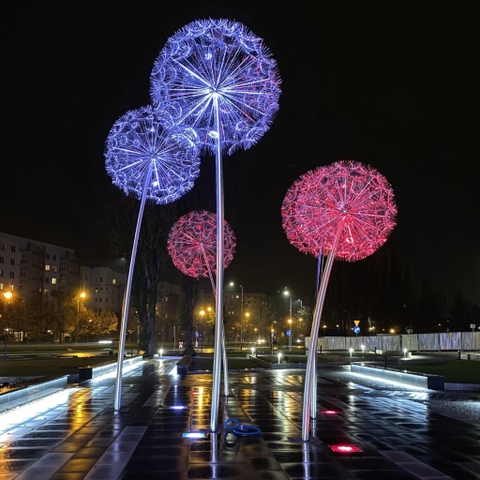 Trụ Cột Đèn Inox Cao 3M Gắn Treo Bông Hoa Bồ Công Anh Dandelion Ngoài Trời