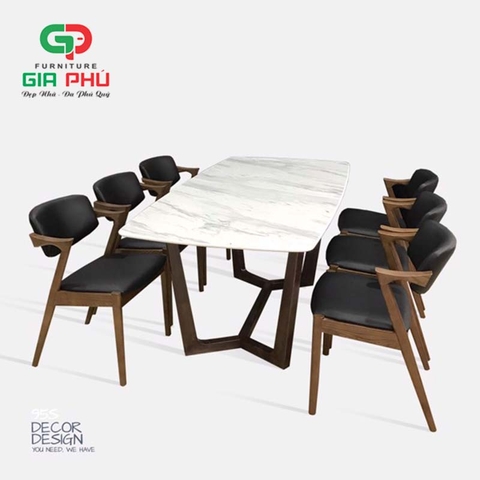 Bộ bàn ăn mặt đá chân gỗ Concorde 6 ghế gỗ Kai - BBG3