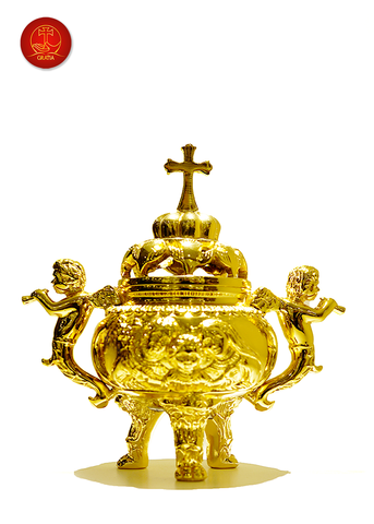 Lư Hương Trầm Công Giáo Tròn cao 13cm - Màu Gold