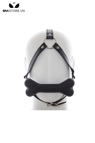 SMT1516 - Bit gag silicon xương chó có dây da PU vòng qua đầu