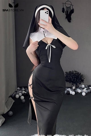 SMS353 - cosplay sơ nữ sexy khoét ngực xẻ tà dây đan chéo ở 2 bên