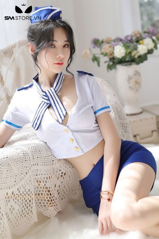 SMS449 - cosplay tiếp viên áo croptop và chân váy cùng phụ kiện