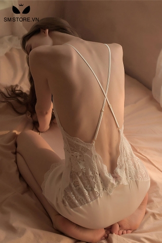 SMS060 - Váy ngủ 2 dây phối ren thiết kế hở lưng sexy quyến rũ chồng