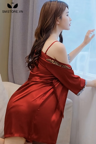 SMS072 - Set đầm ngủ tiểu thư 2 dây sexy quyến rũ có kèm áo choàng