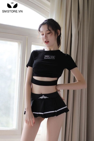 SMS134 - Cosplay cảnh sát áo croptop đai ngang với chân váy ngắn