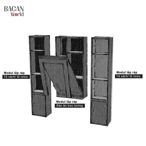 Bàn ăn gấp gọn hệ liền tường các khối lắp ráp kịch trần Bagan LT3