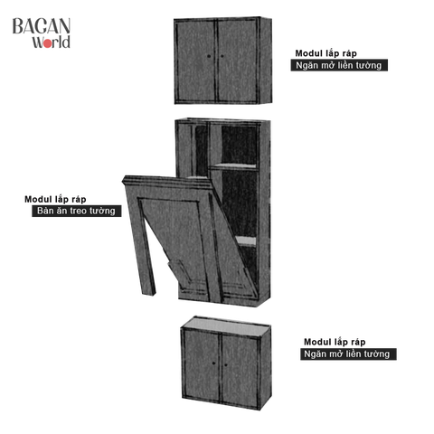 Bàn ăn gấp gọn hệ liền tường các khối lắp ráp kịch trần Bagan LT2