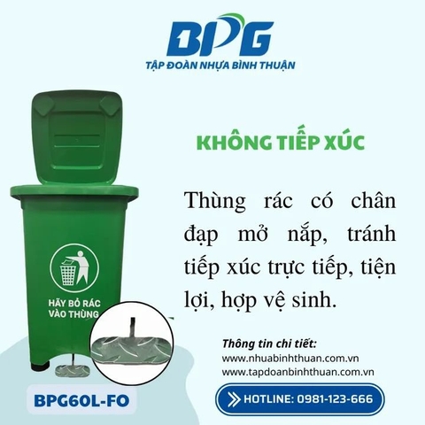 Thùng Rác 60L - BPG60L-FO + Dậm chân - Không bánh xe