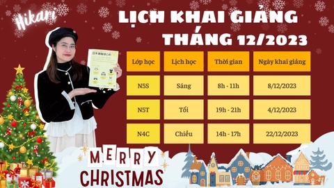 LỊCH KHAI GIẢNG LỚP TIẾNG NHẬT THÁNG 12