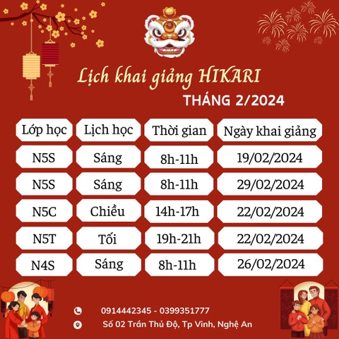 [ HIKARI - LỊCH KHAI GIẢNG LỚP TIẾNG NHẬT THÁNG 2 ]