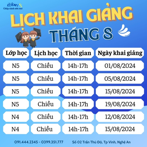 [HIKARI - LỊCH KHAI GIẢNG LỚP TIẾNG NHẬT THÁNG 8]