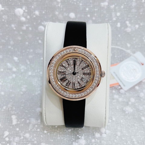 Davena Rose Gold |Nữ Giới |Mặt Full Đá |Dây Da Đen |Máy Pin (Quartz) |Size 30mm
