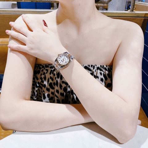 Rolex Đính Đá Ngôi Sao |Nữ Giới |Niềng Khía |Dây Kim Loại Demi Vàng |Máy Pin (Máy Quartz) |Size 31mm