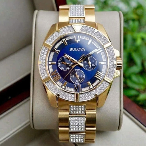 Bulova Octava |Nam Giới |Xanh Dương |Đính Đá |Dây Kim Loại Demi Vàng |Máy Pin (Quartz) |Size 44mm