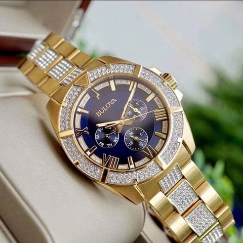 Bulova Octava |Nam Giới |Xanh Dương |Đính Đá |Dây Kim Loại Demi Vàng |Máy Pin (Quartz) |Size 44mm