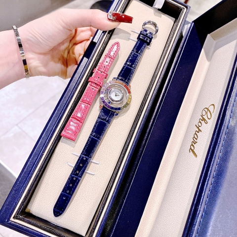 Chopard Happy Diamonds |Nữ Giới |Đính Đá Nhiều Màu |Dây Da Xanh |Máy Pin (Quartz) |Size 32mm