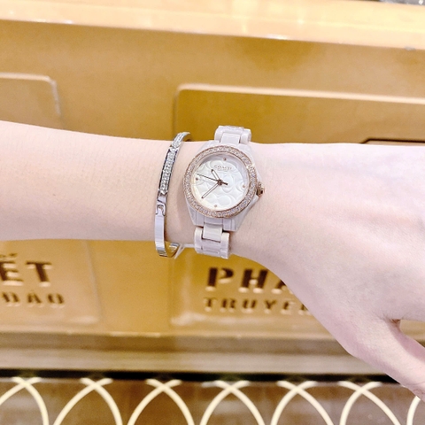 Coach Astor |Nữ Giới |Đính Đá Rose Gold |Dây Đá Ceramic Hồng |Máy Pin (Quartz) |Size 30mm