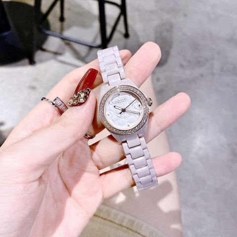 Coach Astor |Nữ Giới |Đính Đá Rose Gold |Dây Đá Ceramic Hồng |Máy Pin (Quartz) |Size 30mm