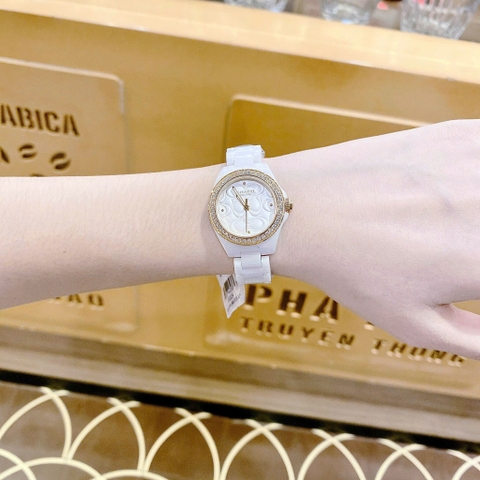 Coach Astor |Nữ Giới |Đính Đá Rose Gold |Dây Đá Ceramic Trắng |Máy Pin (Quartz) |Size 30mm