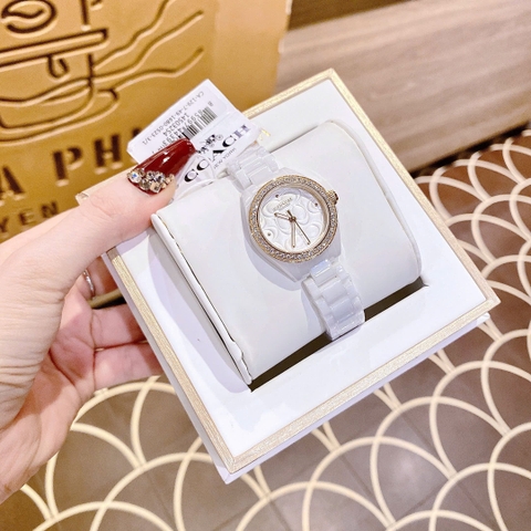 Coach Astor |Nữ Giới |Đính Đá Rose Gold |Dây Đá Ceramic Trắng |Máy Pin (Quartz) |Size 30mm