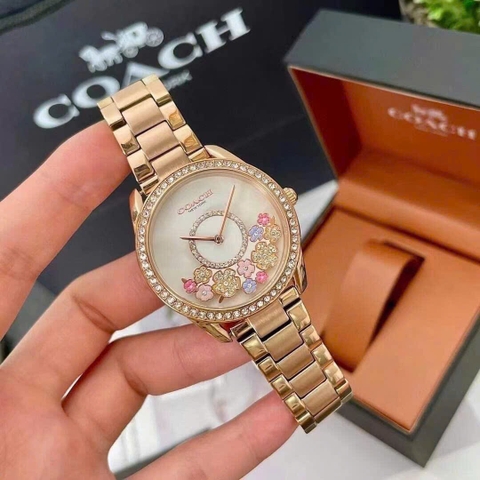 Coach Preston |Nữ Giới |Hoa Xoay |Đính Đá |Dây Kim Loại Rose Gold |Máy Pin (Quartz) |Size 36mm