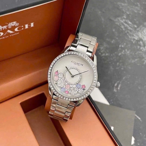 Coach Preston |Nữ Giới |Hoa Xoay |Đính Đá |Dây Kim Loại Silver |Máy Pin (Quartz) |Size 36mm