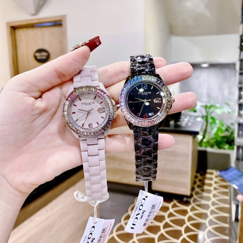 Coach Rainbow |Nữ Giới |Đính Đá |Dây Đá Ceramic Đen |Máy Pin (Quartz) |Size 36mm
