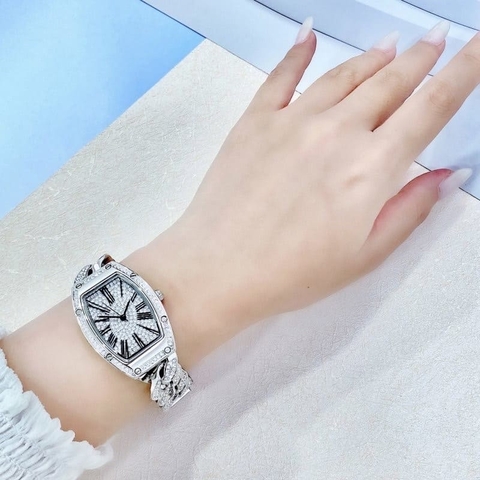 Davena Dây Mắt Xích |Nữ Giới |Đính Đá Silver |Dây Kim Loại |Máy Pin (Quartz) |Size Lớn 36x42mm