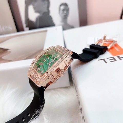 Davena Mặt Xanh Lá |Nữ Giới |Rose Gold |Dây Silicone Đen |Máy Pin (Quartz) |Size 30x38mm