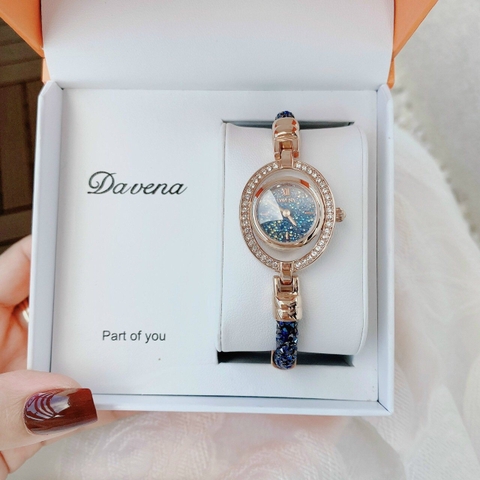 Davena Vòng Tay |Nữ Giới |Rose Gold |Đính Đá Xanh Dương |Máy Pin (Quartz) |Size Nhỏ 30mm