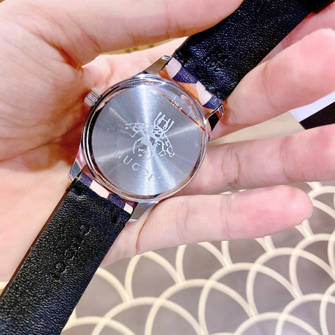 Gucci  G-Timeless |Unisex |Mặt Silver |Dây Da 2 Màu Nâu Đen |Máy Pin (Quartz) |Size 38mm