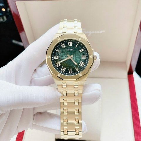 Guess Asset |Nam Giới |Mặt Xanh Lá |Dây Kim Loại Vàng Gold |Máy Pin (Quartz) |Size 42mm