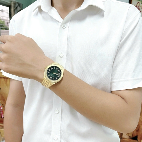 Guess Asset |Nam Giới |Mặt Xanh Lá |Dây Kim Loại Vàng Gold |Máy Pin (Quartz) |Size 42mm