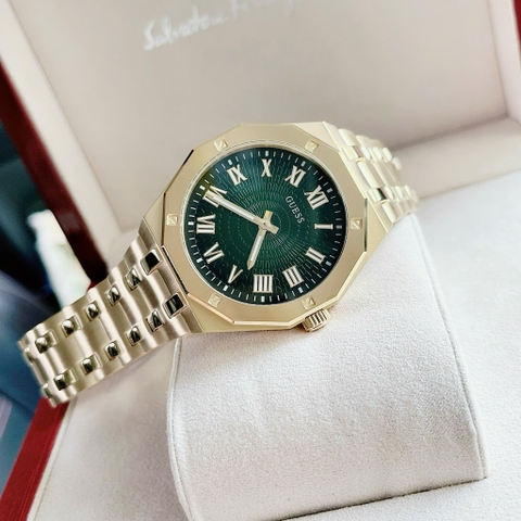 Guess Asset |Nam Giới |Mặt Xanh Lá |Dây Kim Loại Vàng Gold |Máy Pin (Quartz) |Size 42mm
