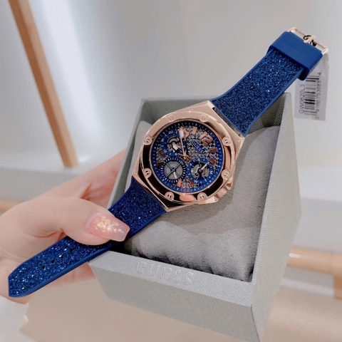 Guess Asteria |Nữ Giới |Rose Gold |Dây Cao Su Xanh Nhũ |Máy Pin (Quartz) |Size 40mm