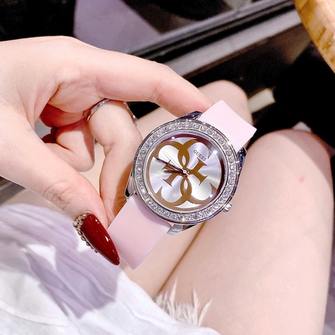Guess G-Twist |Nữ Giới |Đính Đá |Silver |Dây Silicone Hồng |Máy Pin (Quartz) |Size 38mm