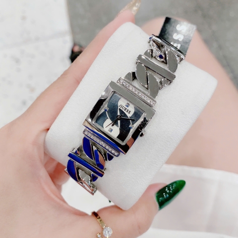 Guess Mặt Vuông |Nữ Giới |Đính Đá |Dây Mắt Xích Trắng Silver |Máy Pin (Quartz) |Size 21mm