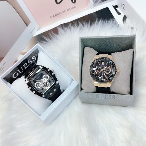 Guess Phoenix |Cặp Đôi |Chronograph |Mặt Đen |Dây Sillicone Đen |Size 43x36mm