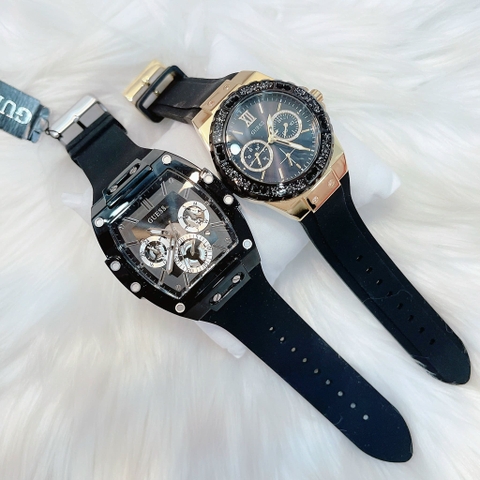 Guess Phoenix |Cặp Đôi |Chronograph |Mặt Đen |Dây Sillicone Đen |Size 43x36mm